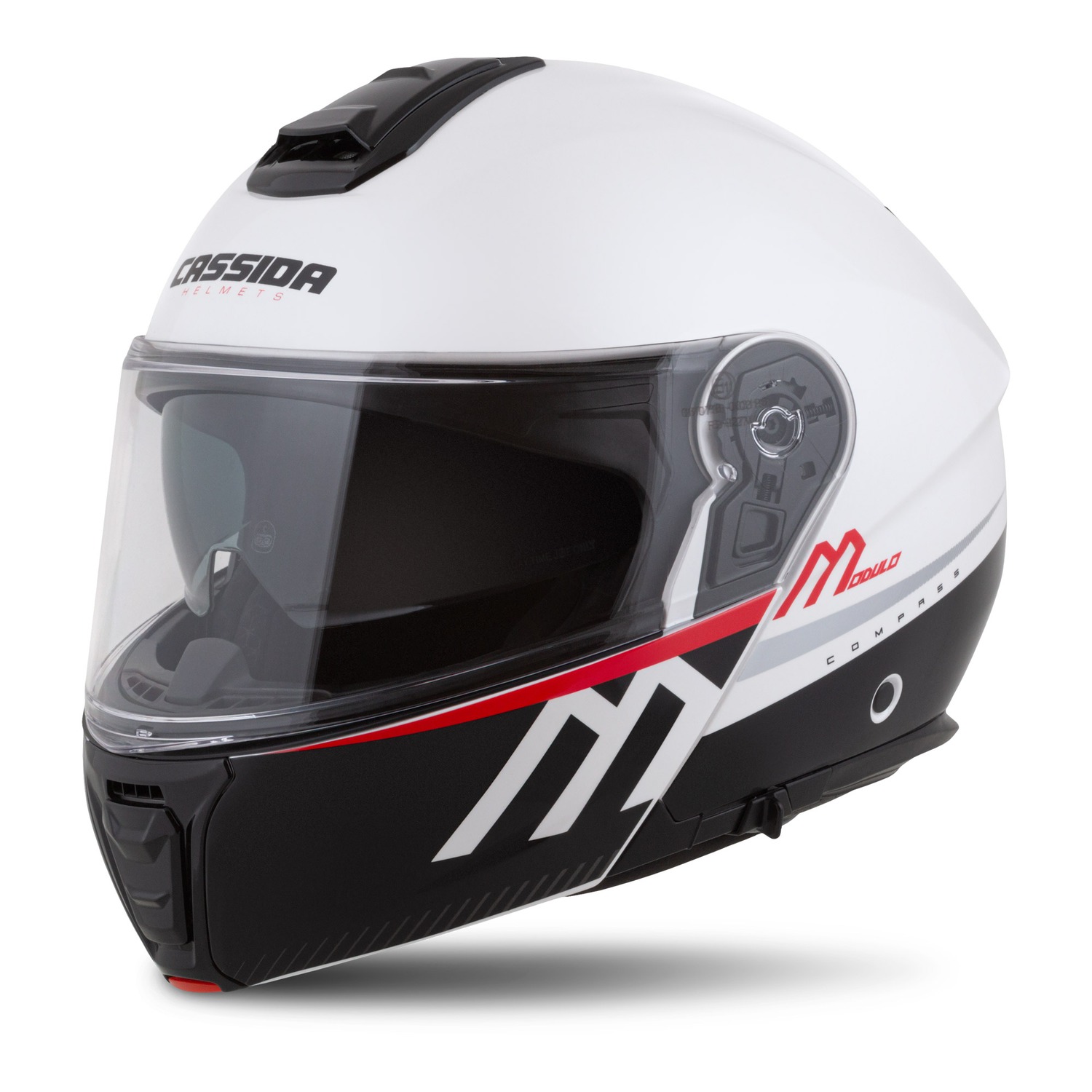 helmet Modulo 2.1 Compass, CASSIDA (white pearl/black/red/silver, Pinlock ready visor) 2025