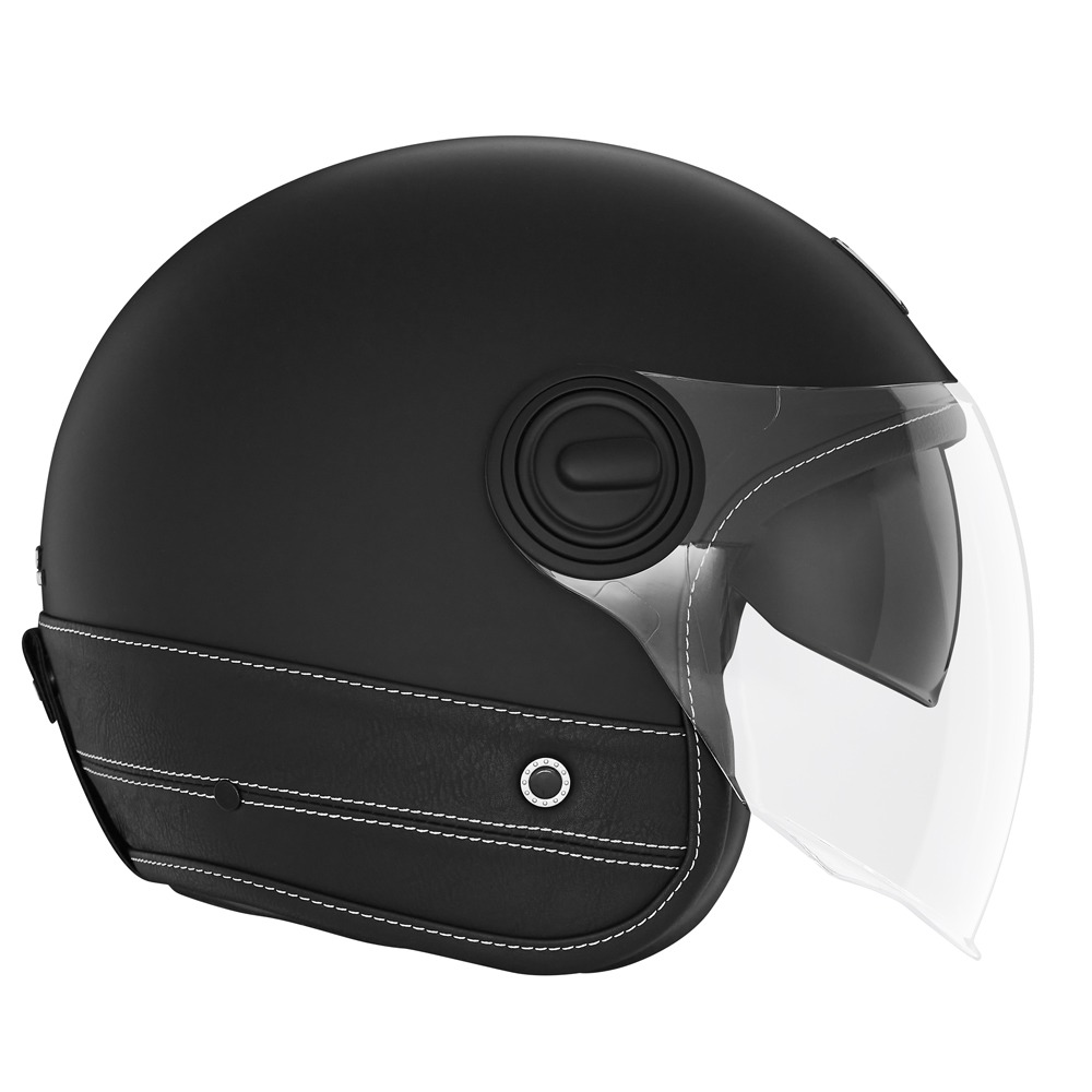 NOX PREMIUM JET HELMET HERITAGE LINE BLACK LEATHER