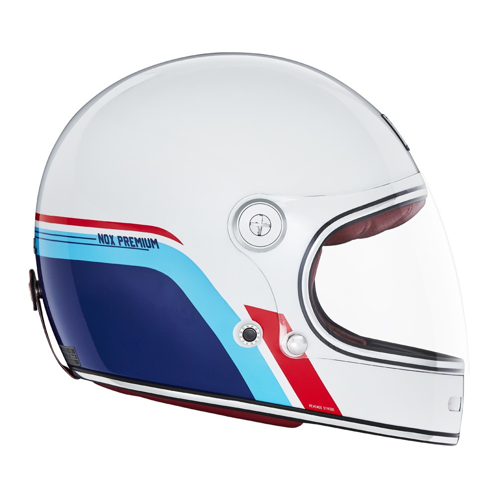 NOX PREMIUM FULL FACE HELMET REVENGE STROBE WHITE BLUE RED