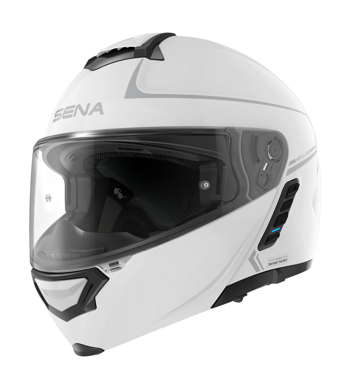 Impulse, Motorcycle Smart Helmet with Mesh Intercom, Flip-up, Glossy White, ECE 22.06